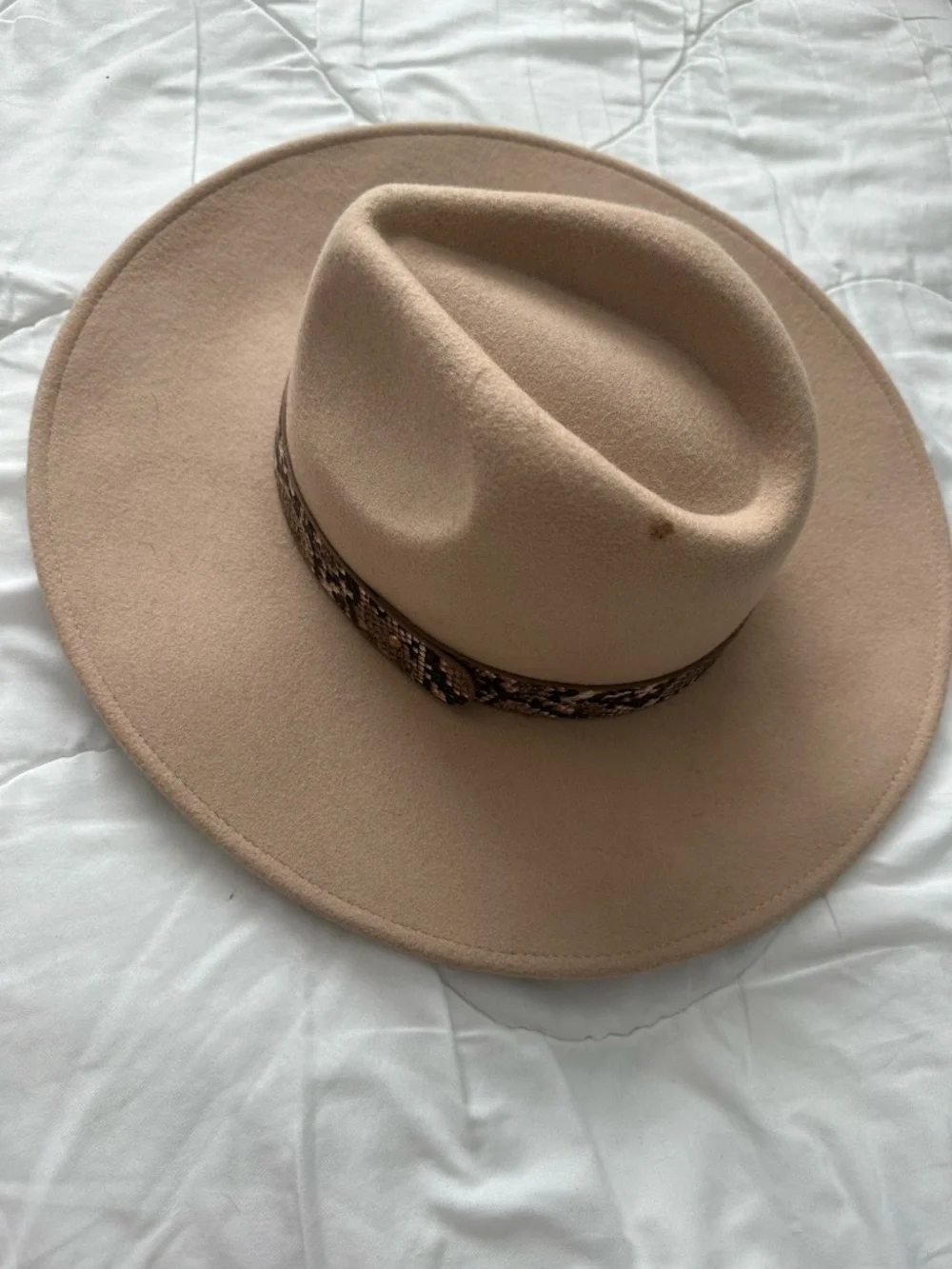 Tan Felt Wide Brim Hat with Snakeskin Band